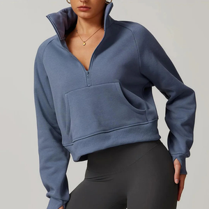 Col montant à fermeture éclair personnalisable de haute qualité pour femme poche kangourou avec trou pour le pouce pour femme - Product Image 6