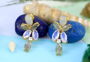 Nouvelles boucles d'oreilles pendantes en argent sterling 925 plaqué or, labradorite, calcédoine, élégantes, bijoux fins pour mariage, cadeau de fête - Product Image 5