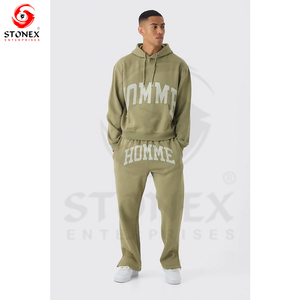 Survêtement à impression bouffante unisexe pour homme avec pantalon évasé et ensemble de sweat à capuche Design personnalisé Techniques lavées grande taille - Product Image 5