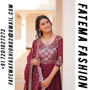 Exclusif à la mode lourde fausse georgette broderie Anarkali robe dames impression séquence costume Fab mariage haute organza robe adultes - Product Image 2