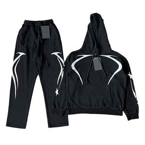 Nouvel arrivage High Street French Terry Acid Wash Sweat à capuche et pantalon de survêtement évasé Jogger Set Puff Printing Logo Tracksuits pour hommes - Product Image 1