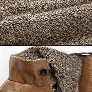 Manteau de moto surdimensionné en faux cuir PU épais à col montant doublé Sherpa pour hommes Veste en cuir polaire pour l'hiver - Product Image 6