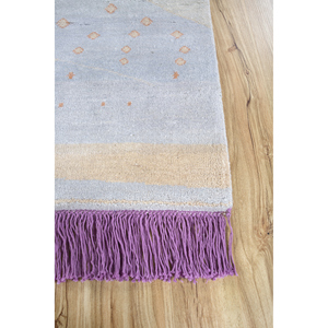 Alfombra Manchaha Azul de Lana y Seda Anudada a Mano con Patrón Geométrico Rectangular para Sala de Estar, Dormitorio y Pasillo, Modelo Lub-79 - Product Image 4