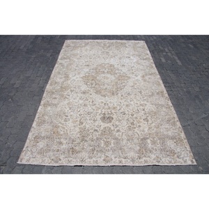 Tapis vintage 6,7x10,6 pieds, tapis turc surdimensionné, tapis persan en laine blanc et marron - Product Image 1