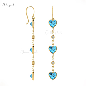 Conjunto de bisel redondo 2mm pendientes llamativos de diamantes blancos 14K oro sólido azul suizo pendientes nupciales Joyería Al por mayor fábrica directa - Product Image 5