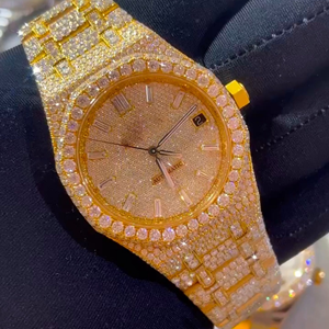 Montre Hip Hop pour Hommes en Acier Inoxydable Entièrement Personnalisée de Haute Qualité, Résistante à l'Eau, Sertie de Diamants de Laboratoire, Cadran en Verre, Cadeau - Product Image 1