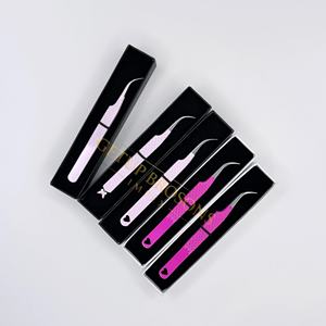 Pince à épiler GETUP BROSONS IMPEX en acier inoxydable blanc/rose, design découpé diamant, anti-magnétique, anti-statique, parfaite pour les cils - Product Image 4