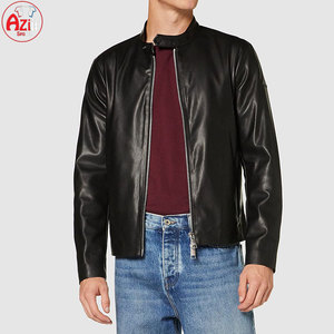2025 hombres gran oferta chaqueta de cuero de piel de vaca auténtica High Street Slim Fit invierno Stand Collar frente Logo personalizado - Product Image 3