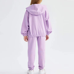 Conjunto de chándal deportivo infantil de manga larga de invierno de alta calidad para niñas, precio al por mayor, chándal con capucha y cremallera completa lisa - Product Image 6