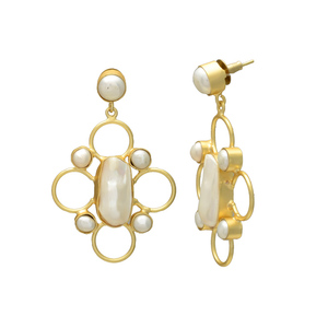 ต่างหูมุกน้ำจืดสีขาวธรรมชาติทรงหอยนางรม ทองเหลืองชุบทอง 24K ปราศจากนิกเกิล ทำด้วยมือ สไตล์คริสเตียน - Product Image 2