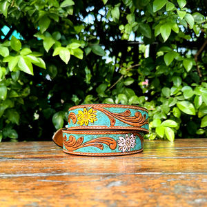 Cinturón de Cuero Vacuno Pintado a Mano Estilo Occidental, Hebilla de Aleación de Zinc de Primera Calidad, Diseño Paisley, 40 mm de Ancho, Cuero Argentino - Product Image 2