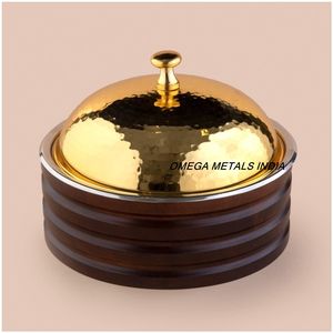 Marmite de qualité supérieure avec base en bois bleu couvercle martelé dernière conception chauffe-plats et casserole pour servir des articles - Product Image 5