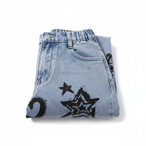 Jean baggy vintage taille haute pour femme, imprimé graphique personnalisé, style punk, avec patchwork graffiti cœur – Grande Vente - Product Image 6