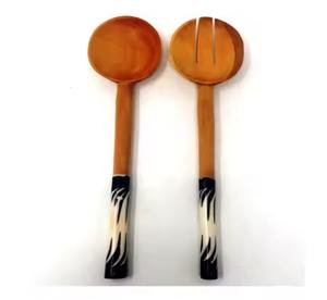 Ensemble de cuillères à salade avec manche blanc, bois d'acacia naturel, bois de manguier, ensemble d'ustensiles de cuisine - Product Image 6