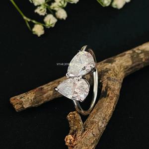 Anillo de compromiso de diamante de moissanita de pera de 2 piedras de oro macizo de 14 quilates, anillo de diamante de moissanita de corte de pera de 2 piedras - Product Image 3