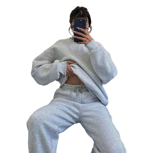 Oem Custom Logo Oversized Women Casual 2 Piece <b>Set</b> Stacked Jogger Sweatpants Hoodie <b>Set</b> Custom Hoodie Sweatpants Tracksuit - Product Image 4