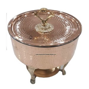หรูหราขายร้อนอุ่นอาหารอินเดียทองแดง Chafing จานจานเสิร์ฟกลมพร้อมลูกบิดทองเหลืองและการออกแบบตอกสําหรับการจัดเลี้ยง - Product Image 3