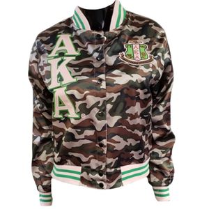 Veste Bomber en Satin Camouflage pour Femme, Style Universitaire, Vêtement d'extérieur Décontracté Tendance, Boutons sur le Devant, Streetwear, Vente en Gros - Product Image 1