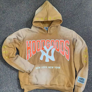 Sweat à capuche vintage personnalisé de qualité supérieure, style streetwear hip-hop, délavé à l'acide, sans cordon, pour hommes, motif araignée - Product Image 1