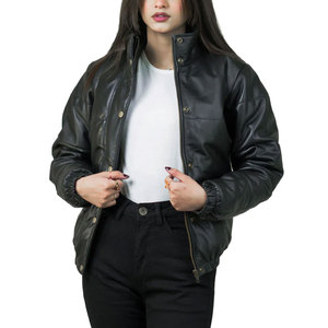 Abrigo de Cuero para Mujer, Precio de Fábrica, Alta Calidad, Manga Larga, Cuello Camisero, Acolchado - Product Image 1
