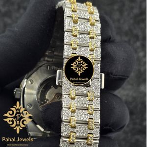 Montre de luxe Pahal Jewels pour homme avec diamants, boîtier en acier inoxydable 41 mm, verre saphir, mouvement à quartz analogique, bracelet 20 mm avec bouton poussoir caché - Product Image 3