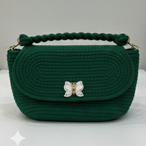 Sac à main élégant en jute vert pour femmes, fait à la main, écologique et avec un accent papillon - Product Image 3