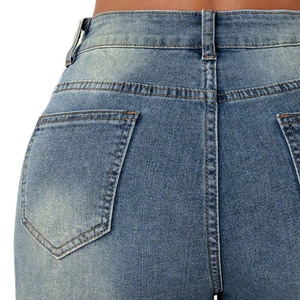 Women's Light Wash Distressed <b>Denim</b> Shorts <b>Stretch</b> Skinny Fit Rolled Hem Casual Summer Soft Cotton Daily Comfort Wear Quick Dry - Product Image 4