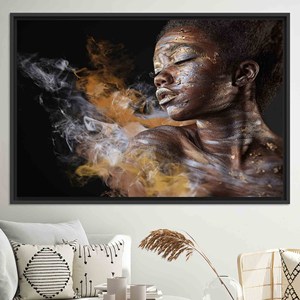 Printed Canvas Artwork: Elegant African Woman Smoking Poster,BLACK <b>FRAMED</b> CANVAS - Product Image 1