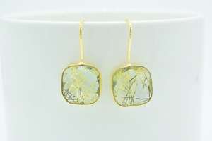 ต่างหูเงินแท้ 925 ชุบทอง 14K ประดับรูไทล์ควอตซ์ทรงคุชชั่น ดีไซน์สวยหรู - Product Image 6