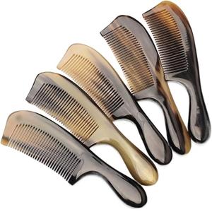 Peine para Cabello de Hueso de Búfalo 100% Natural de la Mejor Calidad con Mango de Cuerno, Personalización con Logotipo Disponible - Product Image 1