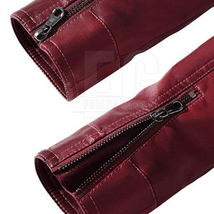 Veste en cuir pour homme, col montant, fermeture éclair, style motard, coupe slim, rouge vin - Product Image 3