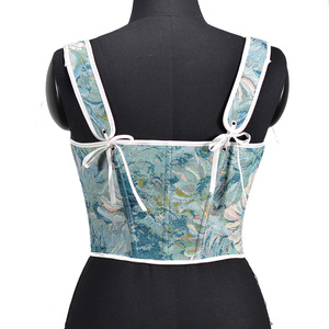 Gilet gainant rétro en gros avec broderie de chrysanthème à l'encre, style peinture à l'huile, superposé et à armature en os de poisson - Product Image 6