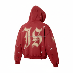 Sudadera con cremallera para mujer, ropa informal de lana de algodón pesado, estilo Vintage, Color rojo lavado, logotipo personalizado, estampado, bordado básico, sudaderas con capucha - Product Image 5
