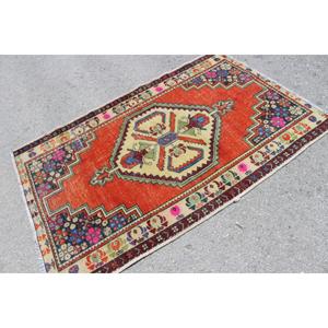 Tapis en laine patchwork rouge vintage du sud-ouest 3,6x5,9 pieds, écologique avec envers en latex - Product Image 2