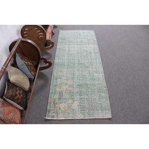 พรมตุรกีวินเทจ ขนาด 2.3x6.1 ฟุต พรมขนสัตว์สีเขียวลายปะติด - Product Image 1