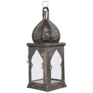 Juego de 2 Portavelas Marroquíes de Latón Envejecido, Faroles Decorativos para Decoración del Hogar, Metal Alto y Vidrio Marroquí - Product Image 2