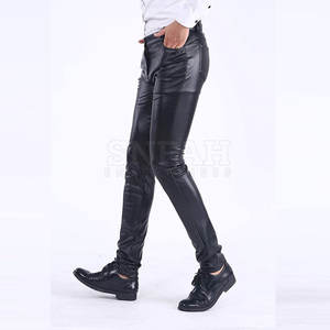 Pantalones Casuales de Cuero Genuino de Primera Calidad para Hombre, Más Vendidos, Corte Ajustado, Ligeros, Cierre de Botones, Diseño Recto, Cintura Media - Product Image 3