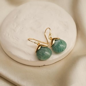 Unisex 8-10mm Amazonite Tumble <b>Earrings</b> Gold-Plated Teardrop Dangle with Gold Cap & Hook Birthstone Fashion Dangle <b>Earrings</b> - Product Image 3
