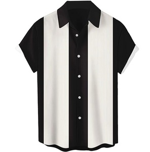 เสื้อผ้าผู้ชาย เสื้อเชิ้ตชายหาดสำหรับวันหยุดฤดูร้อน ลายทางสไตล์เรโทร เสื้อฮาวาย ติดกระดุม แขนสั้น ผ้าทอ - Product Image 3