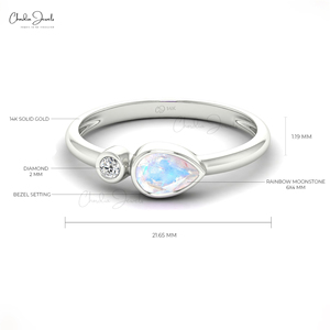 ขายส่ง0.2 CT จริงรุ้งมูนสโตนซ้อนกันได้แหวนทอง14K แข็งเน้นเพชรแหวนหมั้นอินเทรนด์สองพลอย - Product Image 5