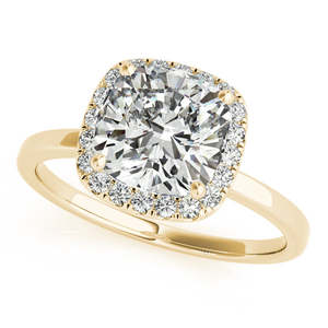 Conjunto de Joyería Fina de Oro Amarillo de 14K con Halo de Diamantes en Corte Cojín para Novia (1.14ct) - Product Image 3
