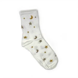 Calcetines ODM transpirables de mezcla de algodón para mujer, ropa informal, fabricante certificado, patrones de luna y estrella bordados, antibacterianos - Product Image 3