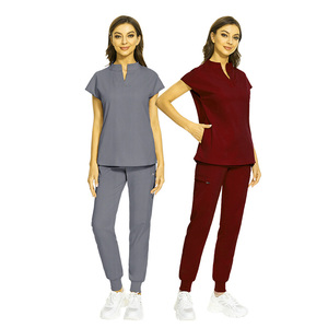 เครื่องแบบพนักงานโรงพยาบาลคอวีสำหรับทุกเพศเครื่องแบบความงามเครื่องแบบทำงานร้านเสริมสวยสีทึบ - Product Image 3