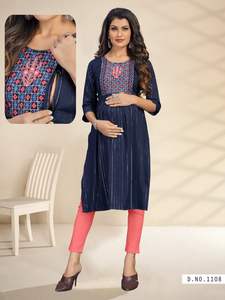 Spécialement conçu pour l'alimentation et pendant la période de grossesse, tissu Kurti en rayonne Lurex avec broderies lourdes - Product Image 5