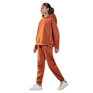 Chándal de invierno para mujer 52% algodón y 48% poliéster chaqueta y pantalones elásticos de lana con bolsillos laterales - Product Image 3