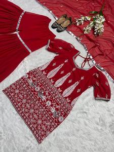 Nouveau Designer Party Wear Look Top Sharara Palazzo et Dupatta Matériel lourd en fausse Georgette avec travail de séquence de broderie - Product Image 3