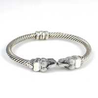 Bracelet unisexe NUSRET en argent sterling 925, tête d'éléphant de luxe en forme d'animal, torsadé à 6 fils avec ressort |   Bijoux turcs faits à la main
