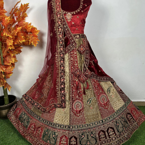 Traditionnel Multi Couleur 12 Kali Bridal Lehenga Heavy Jarkan Work Double Dupatta Flair 6M Parfait pour les ensembles de mariée - Product Image 1