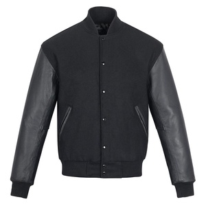 Custom Logo Canvas Leather Sleeves Custom Logo Canvas Embroidery Black College Baseball Men's Letterman Varsity Casual Autumn - Product Image 1