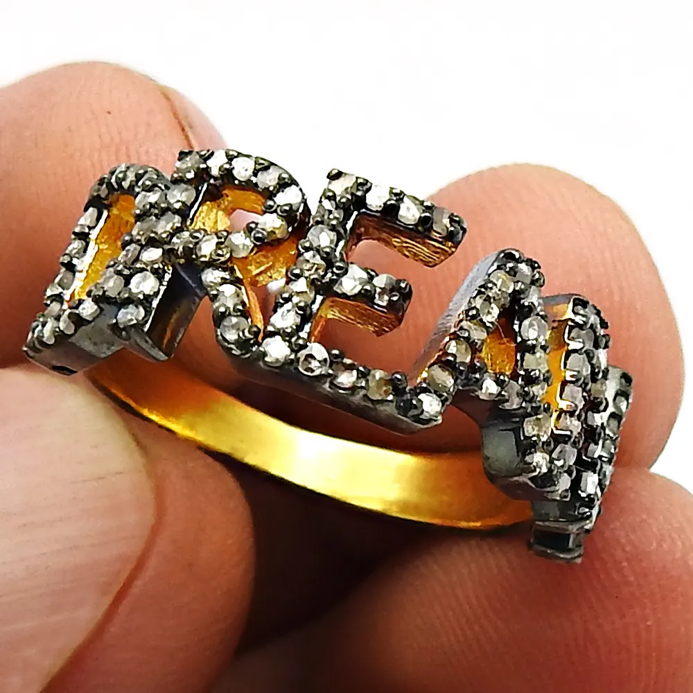प्रशस्त हीरा सेट सोना मढ़वाया काले रोडियाम सपना वर्णमाला के छल्ले महिलाओं के लिए शादी की पार्टी 925 चांदी स्टर्लिंग आभूषण थोक